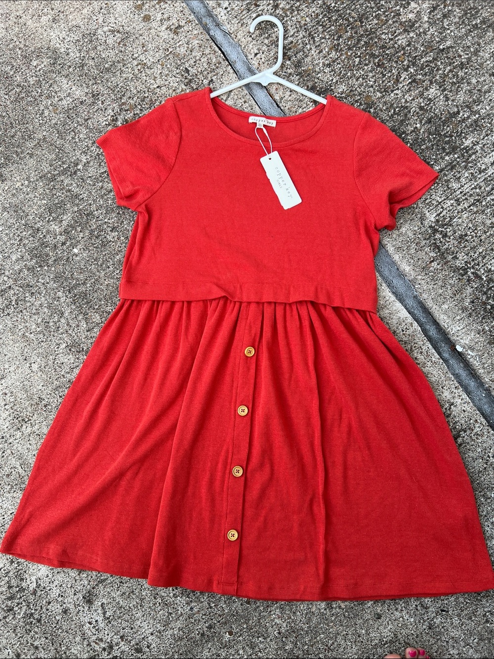 Copper Key Red Short-Sleeve Button-Front Kids Dress